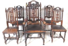 SIX VICTORIAN CAROLEAN REVIVAL OAK DINING CHAIRS