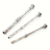 THREE WHITE METAL PROPELLING PENCILS WITH CITRINE SEALS