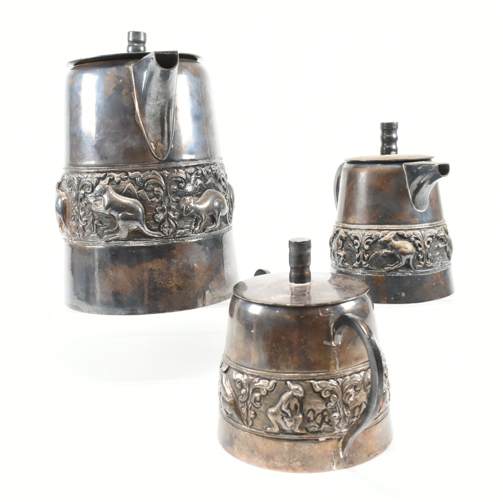 9999 SILVER 3 PIECE BURMESE TEA SERVICE - Image 2 of 12