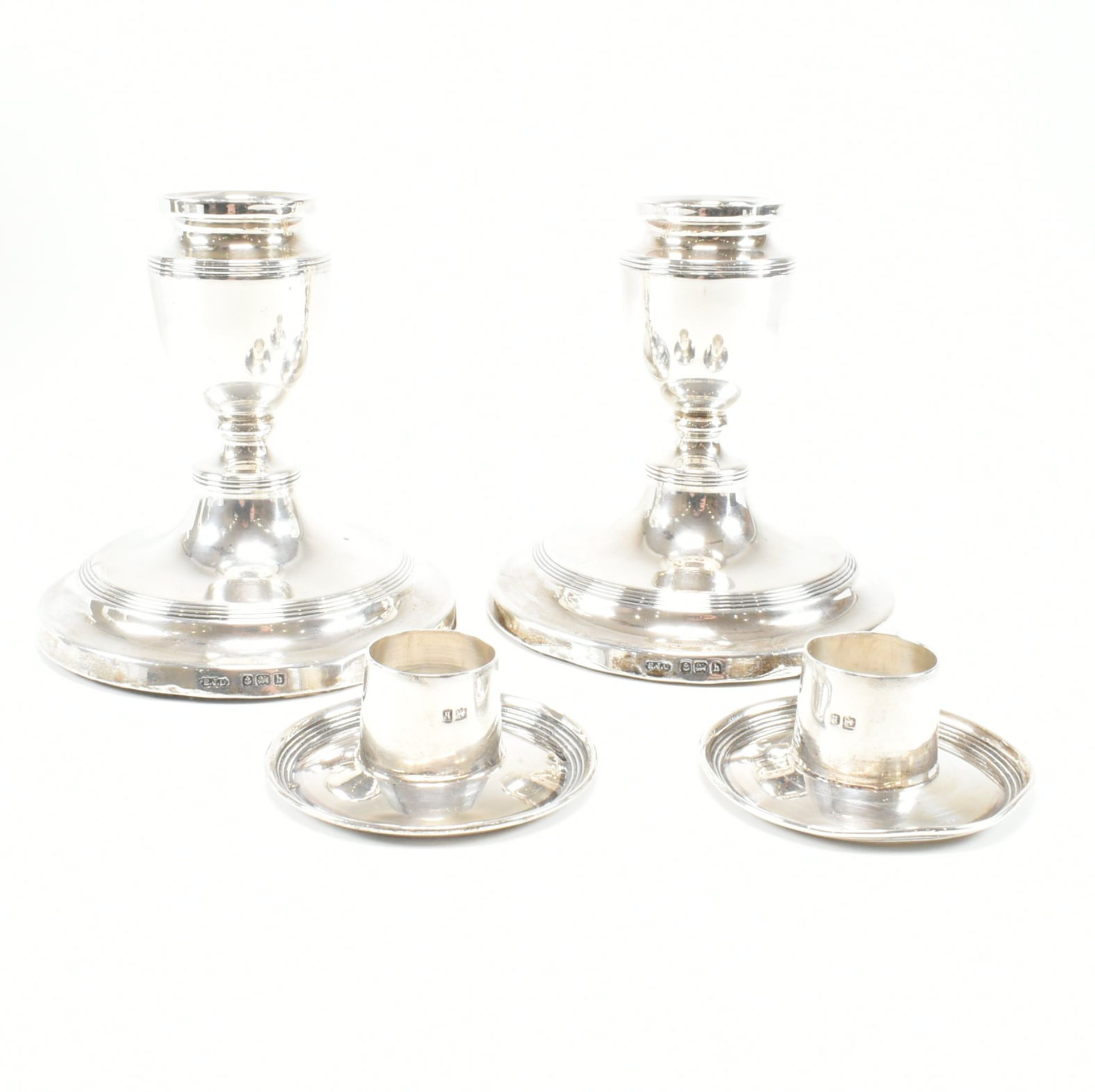 HALLMARKED SILVER SQUAT CANDLESTICKS & SILVER TOPPED VANITY ITEMS - Image 7 of 18