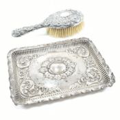 EARLY 19TH CENTURY HALLMARKED SILVER MOUNTED HAIRBRUSH & TRAY