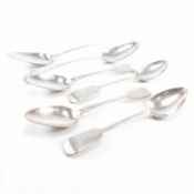 FOUR HALLMARKED SILVER GEORGIAN SPOONS & TWO SERVING SPOONS