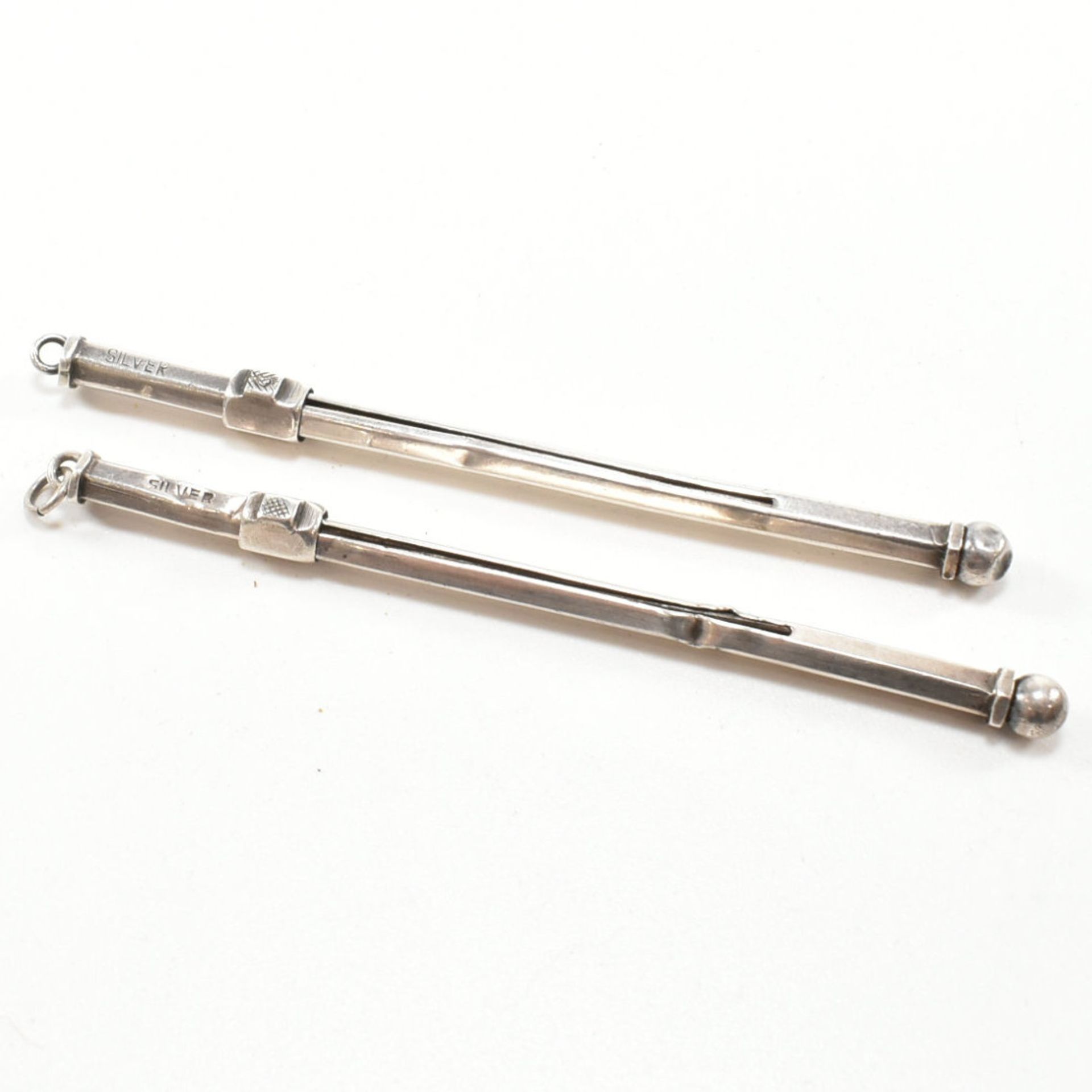 TWO SILVER SWIZZLE STICK CHAMPAGNE COCKTAIL STIRERS - Image 3 of 11