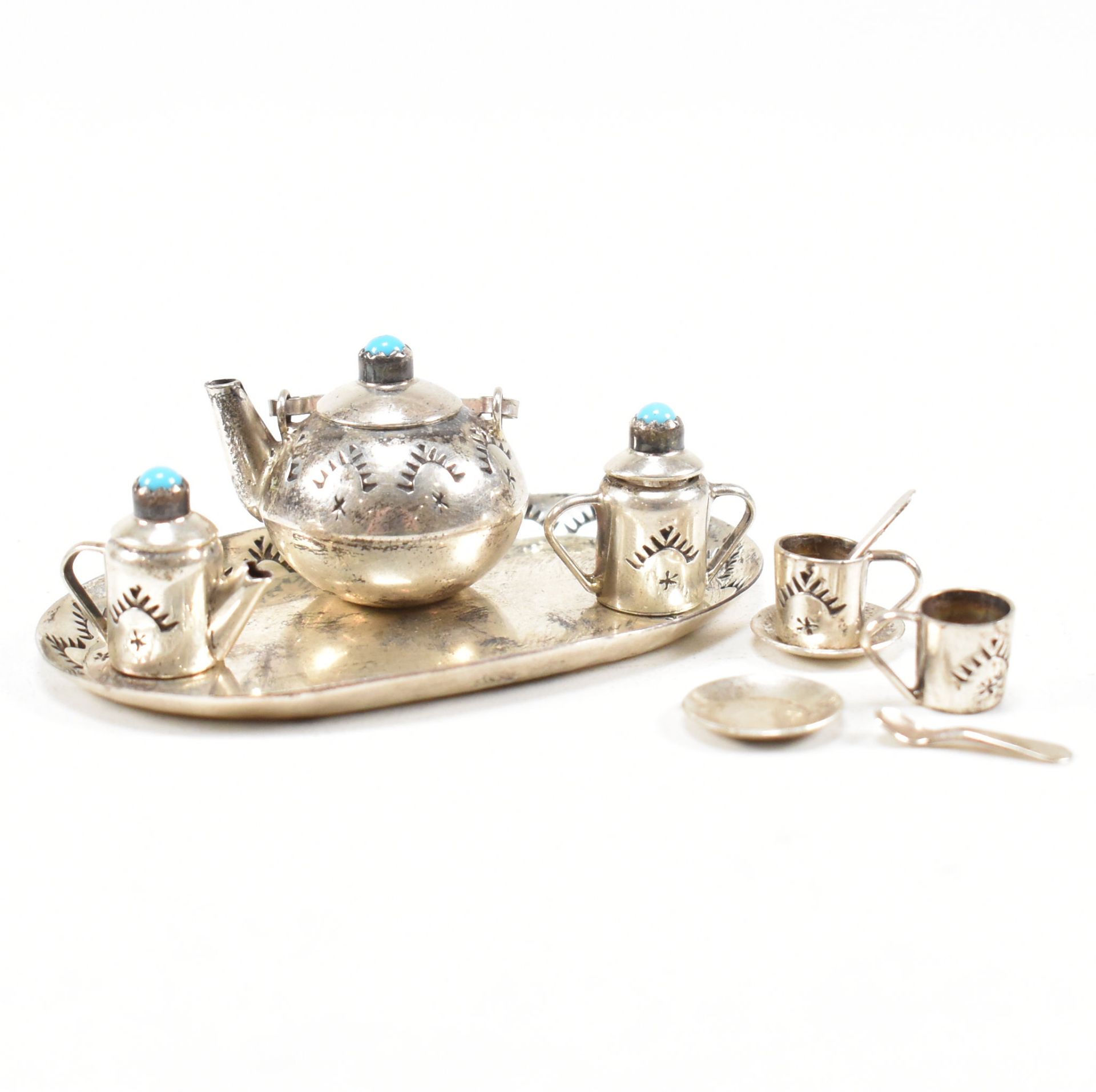 NATIVE AMERICAN SILVER MINIATURE TEA SERVICE ELIZABETH M WHITMAN - Image 7 of 10