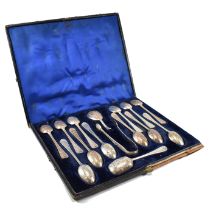 CASED VICTORIAN HALLMARKED SILVER SPOON & TONG SET 1870