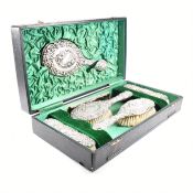 EDWARDIAN CASED HALLMARKED SILVER MOUNTED VANITY SET & LATER COMB