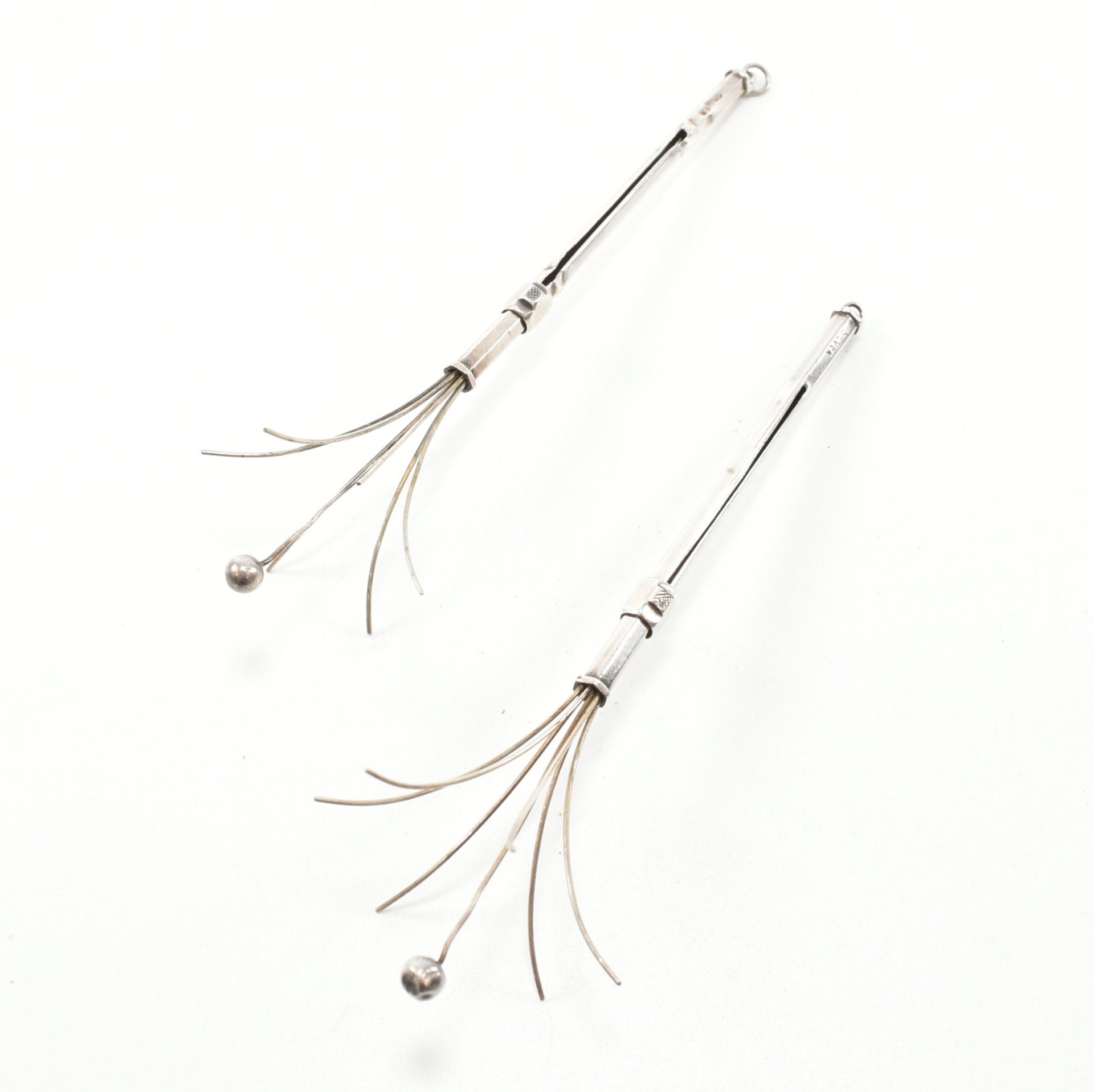 TWO SILVER SWIZZLE STICK CHAMPAGNE COCKTAIL STIRERS