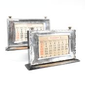 TWO GEORGE V HALLMARKED SILVER FRONTED DESK CALENDARS