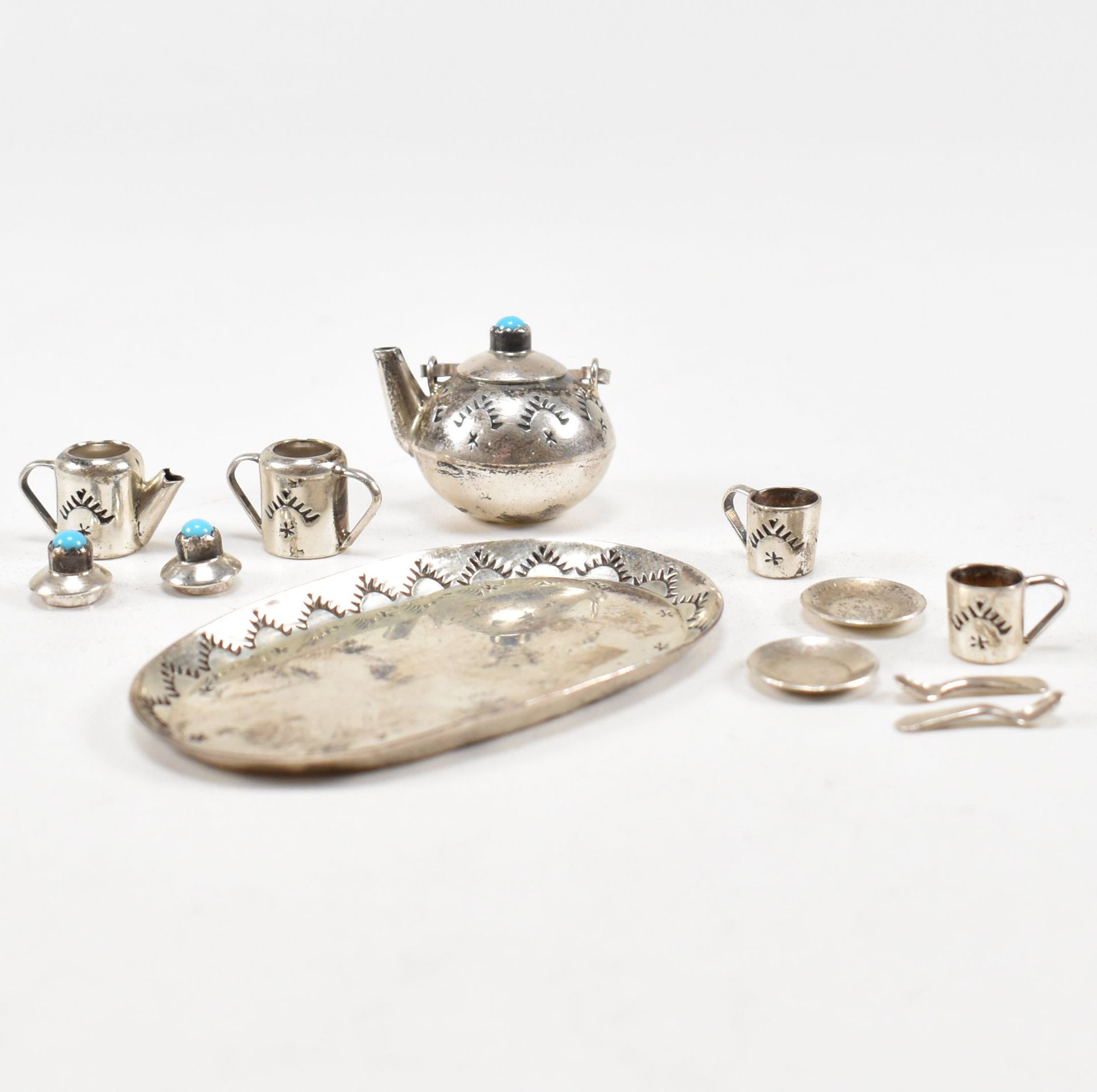 NATIVE AMERICAN SILVER MINIATURE TEA SERVICE ELIZABETH M WHITMAN - Image 8 of 10