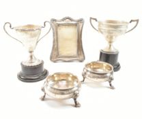 COLLECTION OF HALLMARKED SILVER ITEMS PICTURE FRAME SALTS TROPHY
