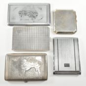 COLLECTION OF FIVE 20TH CENTURY 800 SILVER & WHITE METAL CIGARETTE CASES