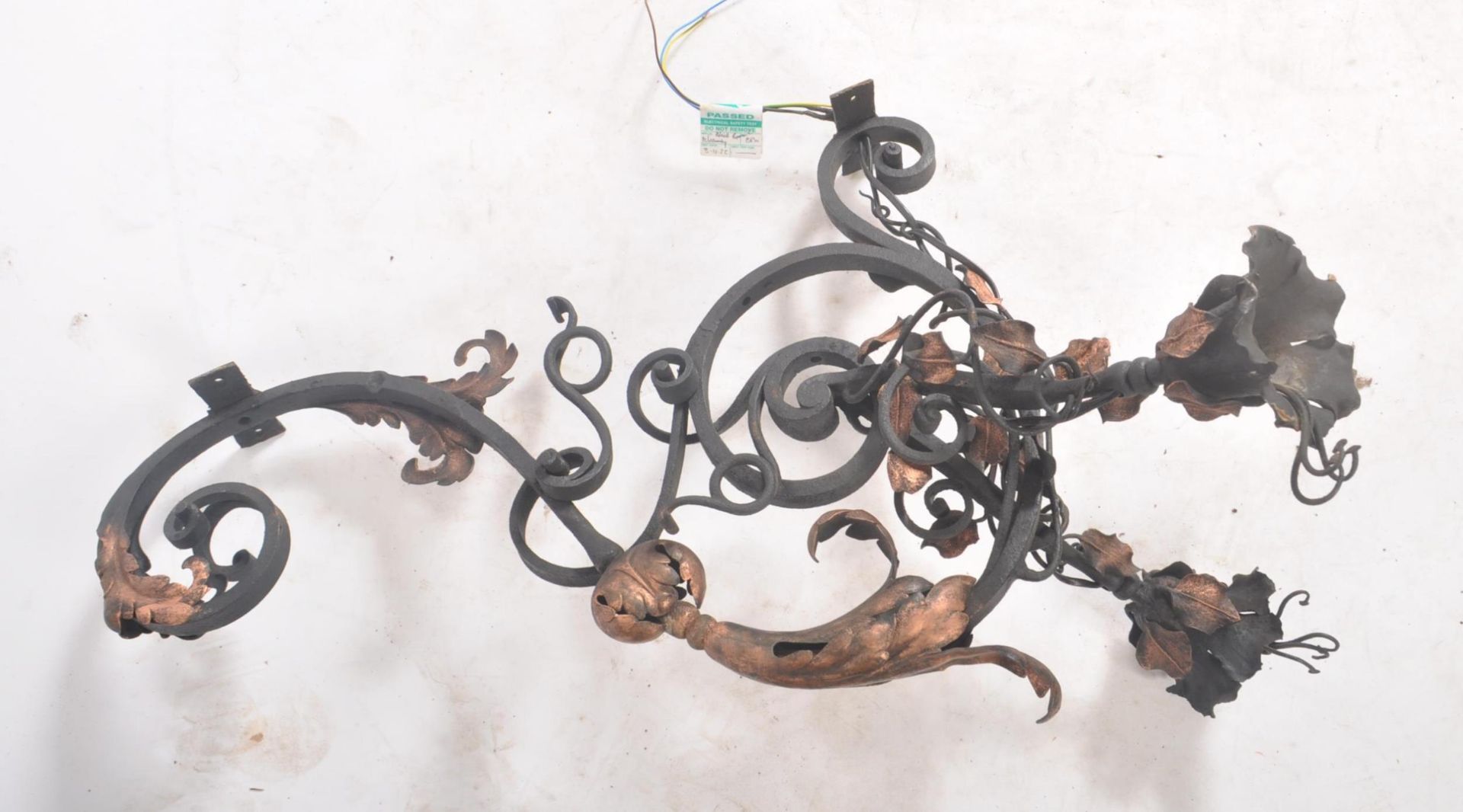 PAIR OF ARTS & CRAFTS MANNER WROUGHT IRON & COPPER LIGHTS - Image 5 of 7