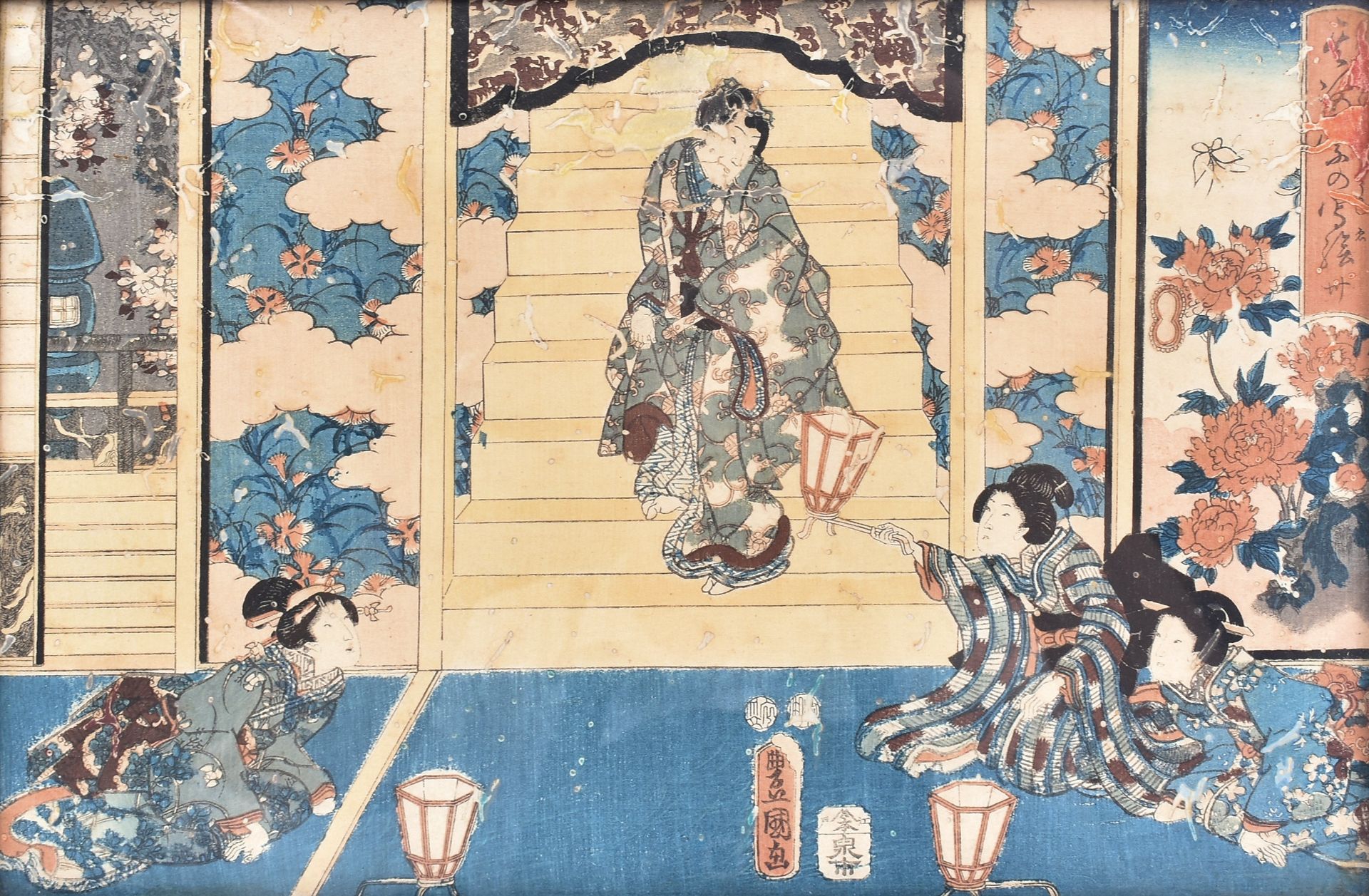 19TH CENTURY JAPANESE COLOURED WOODBLOCK PRINT ON PAPER - Image 2 of 5