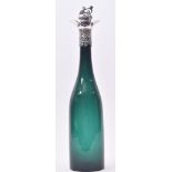 VICTORIAN 1852 SILVER HALLMARKED GREEN GLASS WINE BOTTLE