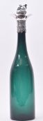 VICTORIAN 1852 SILVER HALLMARKED GREEN GLASS WINE BOTTLE