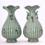 PAIR OF MING DYNASTY CHINESE CERAMIC CELADON VASES