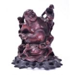 CARVED WOODEN CHINESE LAUGHING BUDDHA & FIVE CHILDREN