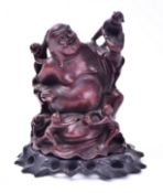 CARVED WOODEN CHINESE LAUGHING BUDDHA & FIVE CHILDREN
