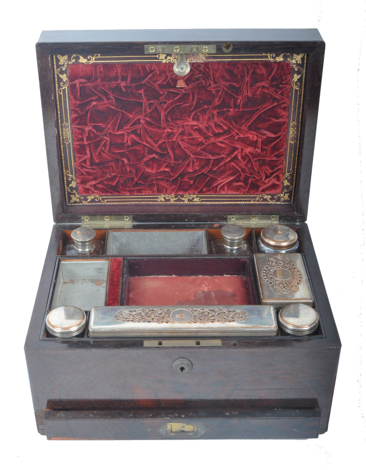 19TH CENTURY ROSEWOOD AND SILVER PLATE LADIES VANITY BOX - Image 4 of 10