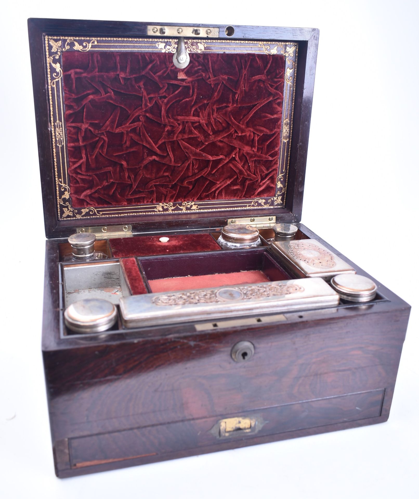 19TH CENTURY ROSEWOOD AND SILVER PLATE LADIES VANITY BOX - Image 2 of 10
