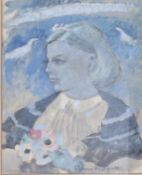 ANNE REDPATH (1895-1965) - GIRL WITH A POSY - WATERCOLOUR