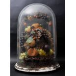 LARGE VICTORIAN FAUX FRUIT DISPLAY IN BELL SHAPED GLASS DOME