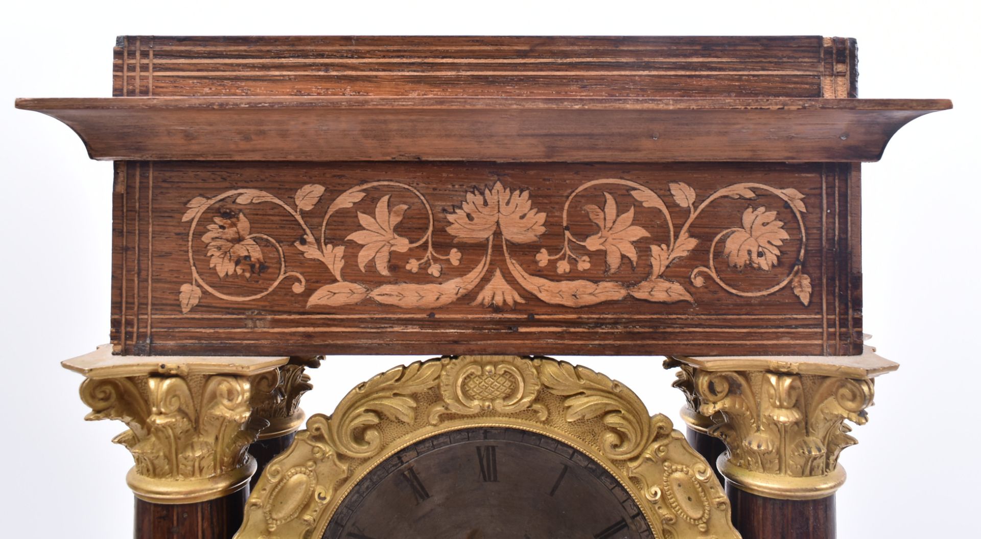 19TH CENTURY FRENCH ROSEWOOD & MARQUETRY PORTICO CLOCK - Image 5 of 11