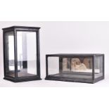 TWO LATE VICTORIAN EBONISED WOOD GLAZED DISPLAY CASES