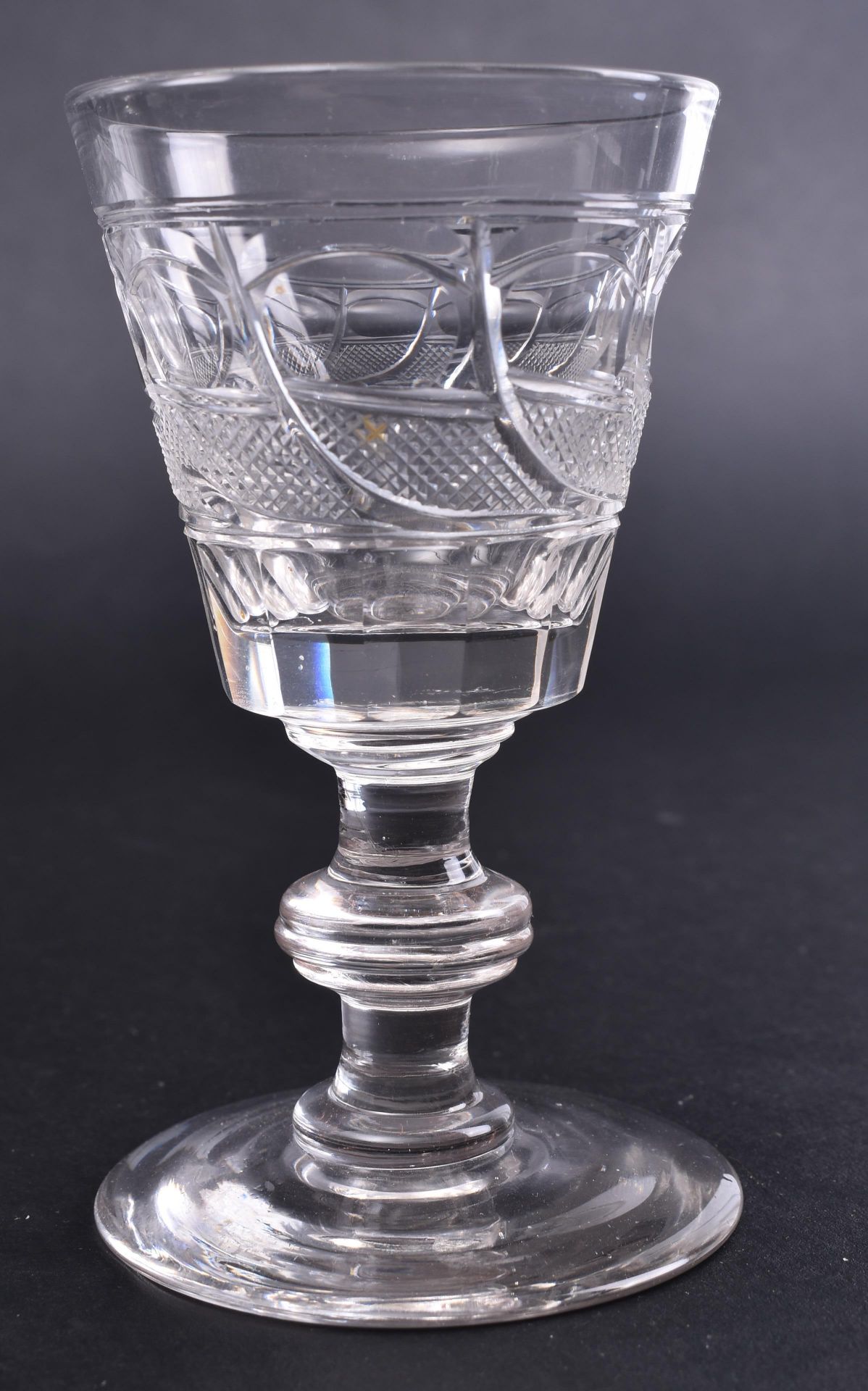 EARLY 19TH CENTURY CLARET JUG WITH 6 CUT GLASS DRAM GLASSES - Image 4 of 6