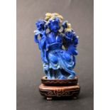 LATE 1800S CHINESE HAND CARVED LAPIS LAZULI CARVING OF GUANYIN