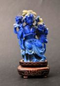 LATE 1800S CHINESE HAND CARVED LAPIS LAZULI CARVING OF GUANYIN