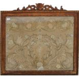19TH CENTURY EMBROIDERED TAPESTRY WITHIN CARVED FRAME