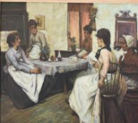 CONTINENTAL MID 20TH CENTURY OIL PAINTING OF FIVE WOMEN