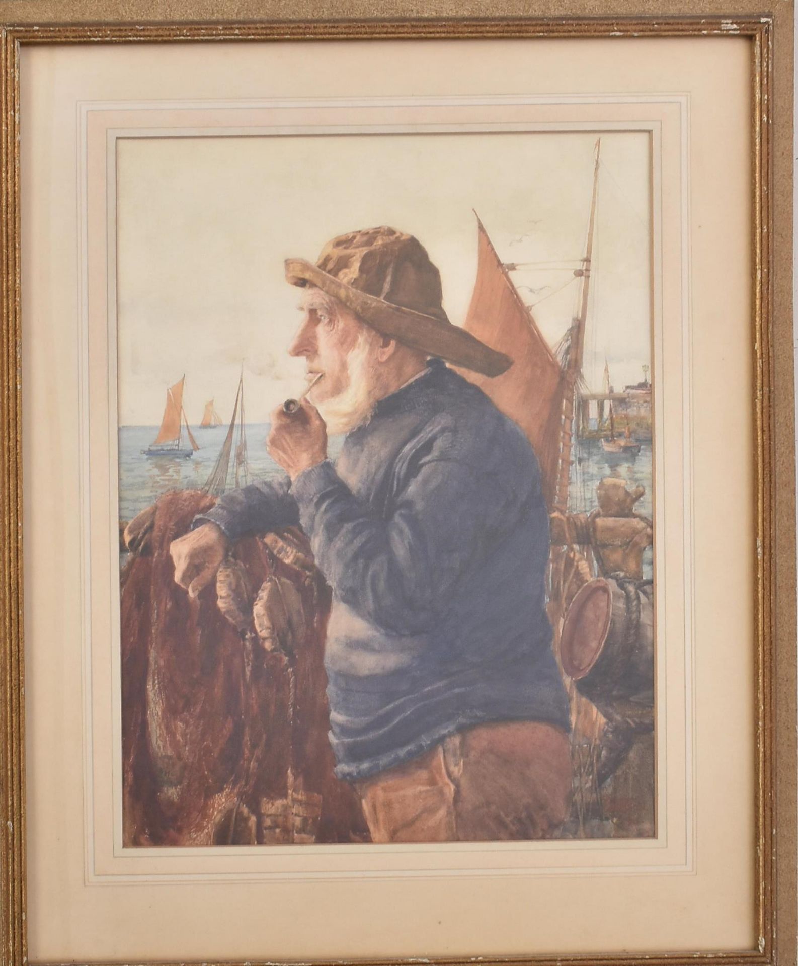 FREDERICK BRUTON (1883 - 1911) - THE OLD FISHERMAN - WATERCOLOUR - Image 2 of 5