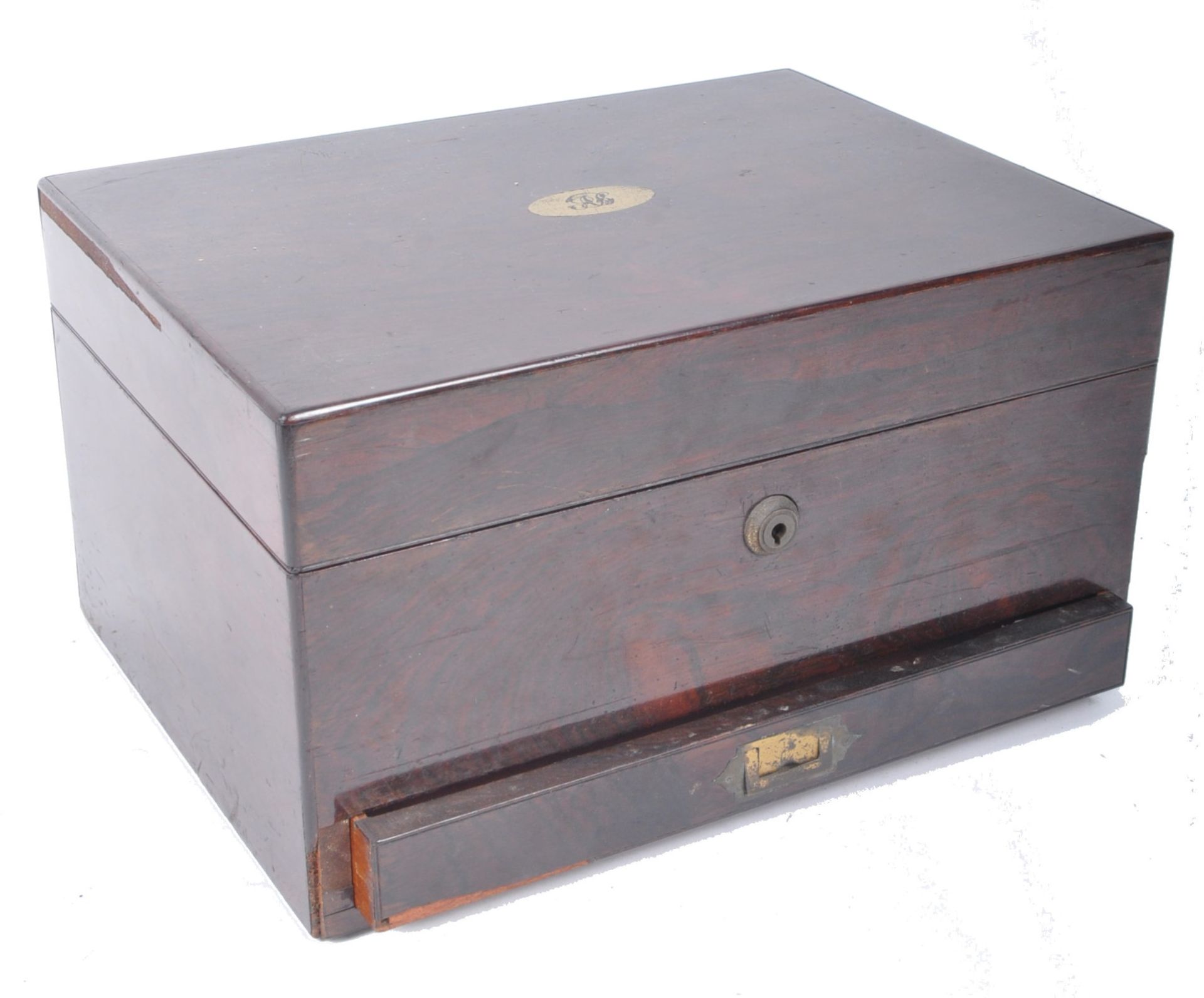 19TH CENTURY ROSEWOOD AND SILVER PLATE LADIES VANITY BOX - Image 6 of 10