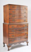 QUEEN ANNE REVIVAL BOW FRONT CHEST ON CHEST OF DRAWERS