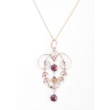ANTIQUE 9CT GOLD & GARNET NECKLACE PENDANT WITH 375 CHAIN