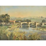 ANGUS RANDS (1922 - 1985) - ' BURNSALL BRIDGE ' OIL ON BOARD