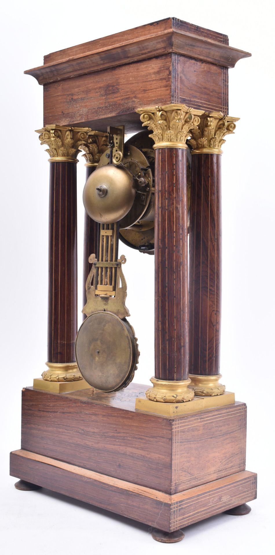 19TH CENTURY FRENCH ROSEWOOD & MARQUETRY PORTICO CLOCK - Image 6 of 11