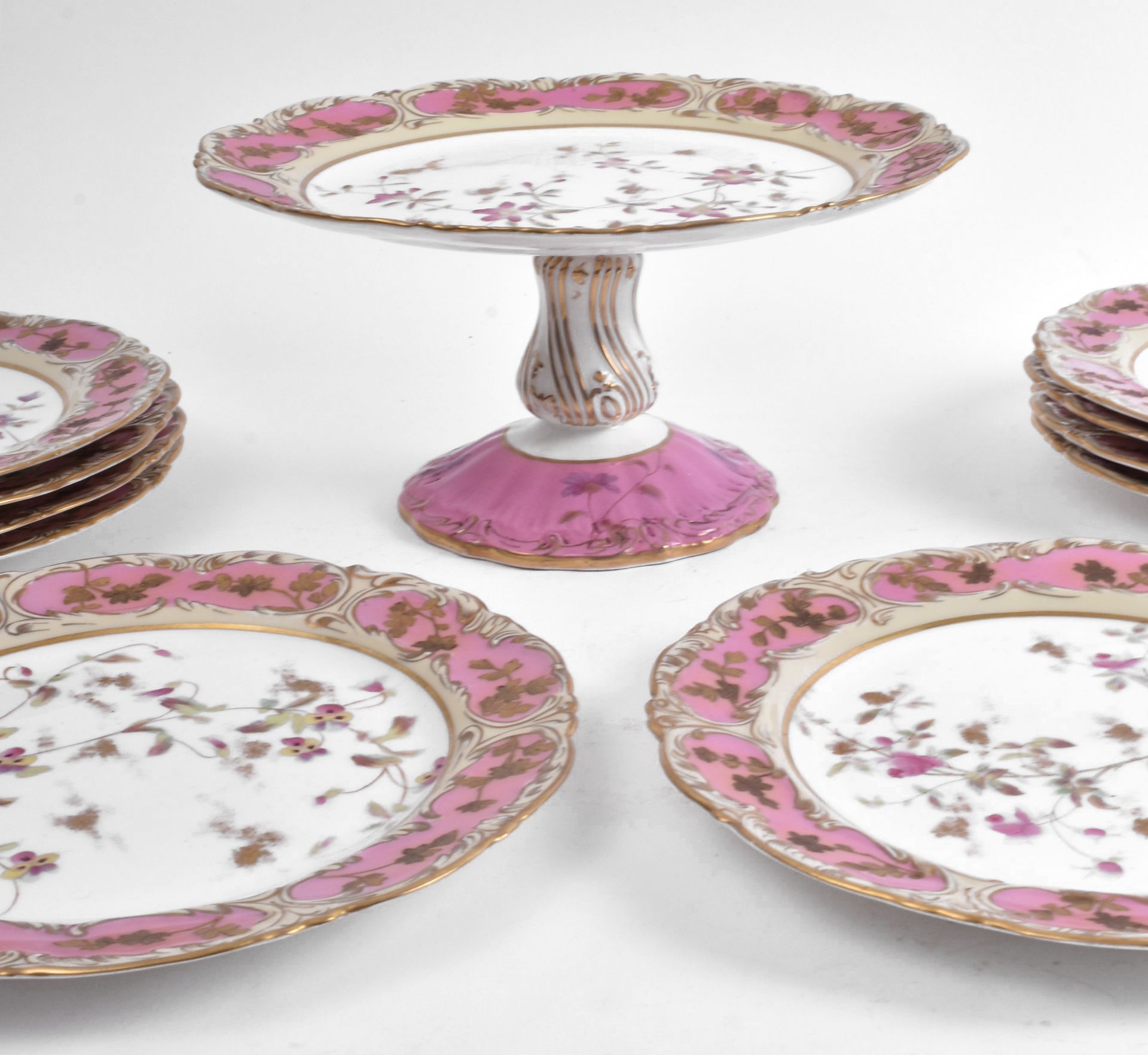 VICTORIAN ENGLISH FINE BONE CHINA HAND PAINTED DESSERT SET - Image 3 of 7