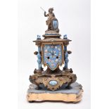 LATE 19TH CENTURY FRENCH GILT METAL & ENAMEL MANTEL CLOCK