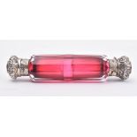 VICTORIAN RUBY GLASS DOUBLE-ENDED SCENT BOTTLE PHIAL