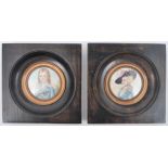 PAIR OF VICTORIAN WATERCOLOUR MINIATURE PORTRAIT STUDIES