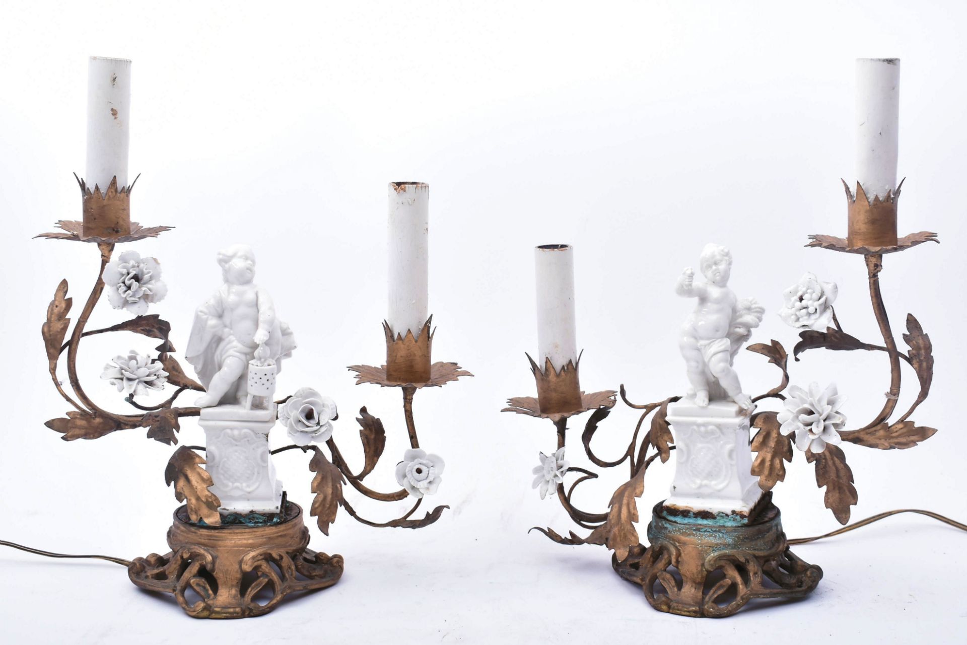 PAIR MID CENTURY FRENCH ROCOCO STYLE GILT CANDELABRAS