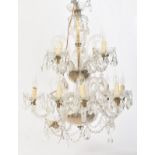 LARGE 20TH CENTURY TWO TIER GLASS HANGING CHANDELIER