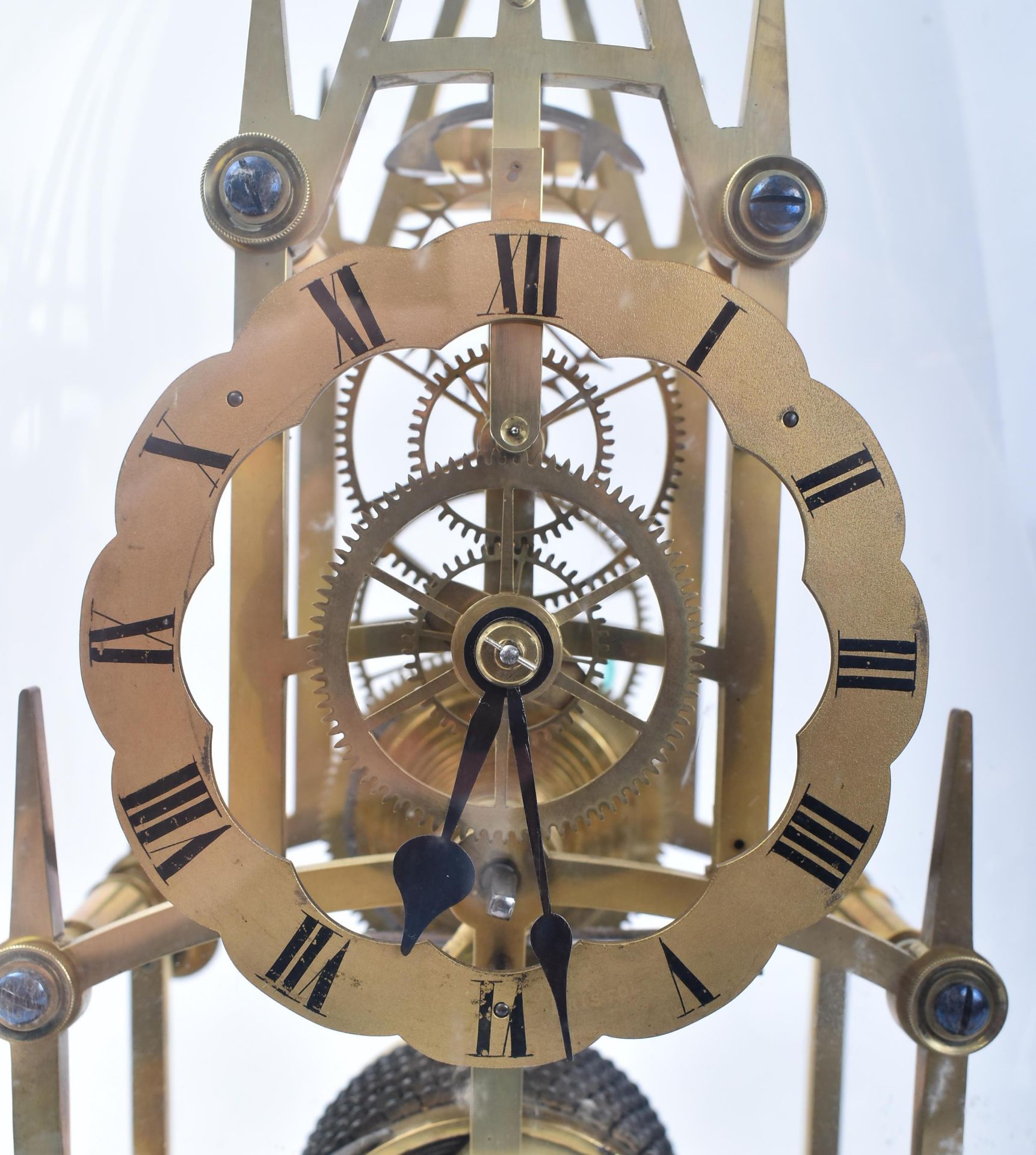 VICTORIAN BRASS CATHEDRAL SKELETON CLOCK IN DOME - Image 2 of 6