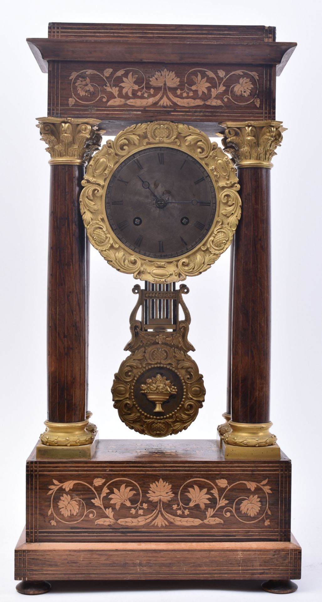 19TH CENTURY FRENCH ROSEWOOD & MARQUETRY PORTICO CLOCK - Image 2 of 11