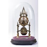 VICTORIAN BRASS CATHEDRAL SKELETON CLOCK IN DOME