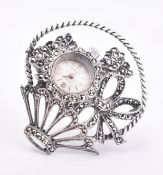 HALLMARKED SILVER & MARCASITE GIARDINETTO BROOCH WATCH