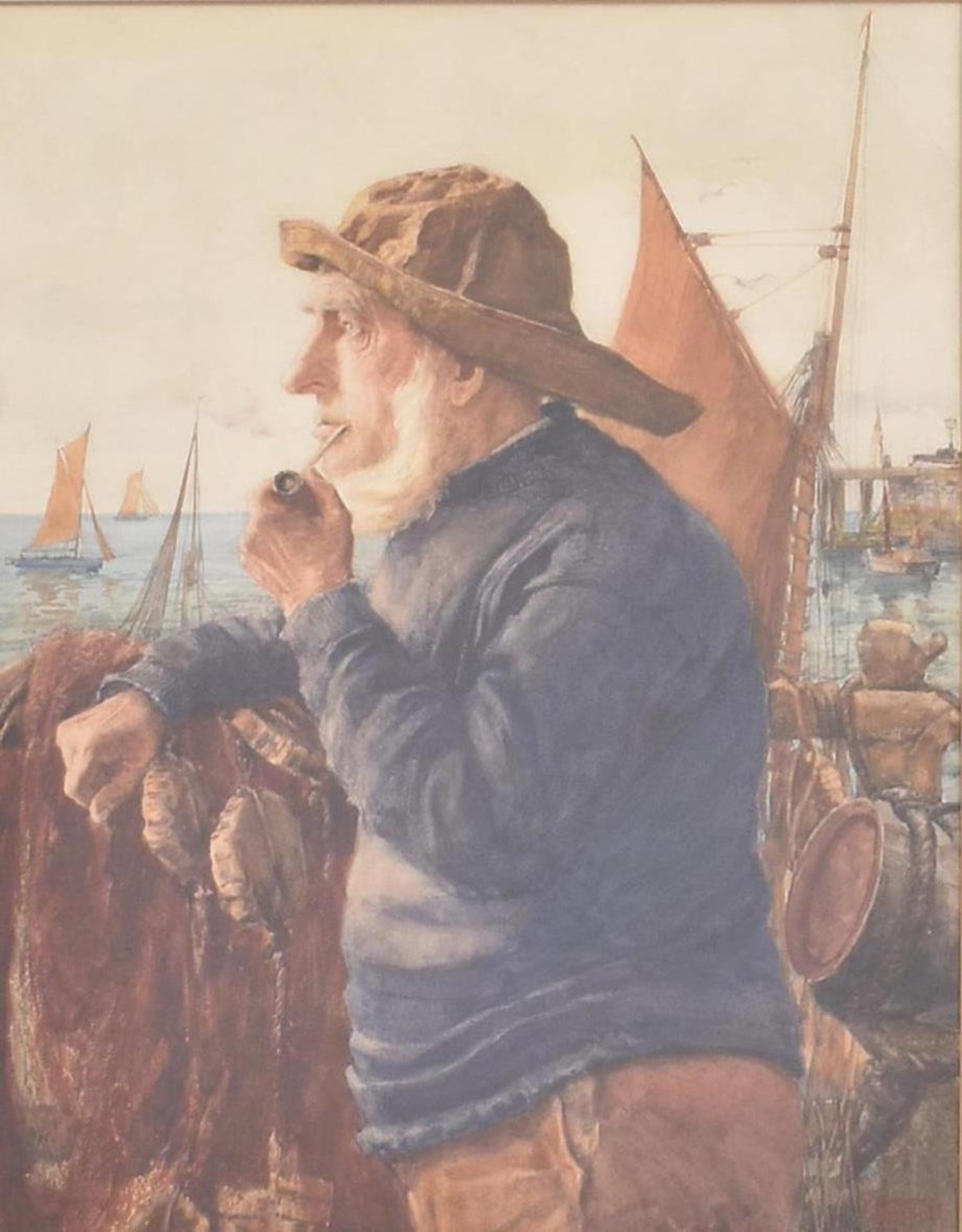 FREDERICK BRUTON (1883 - 1911) - THE OLD FISHERMAN - WATERCOLOUR